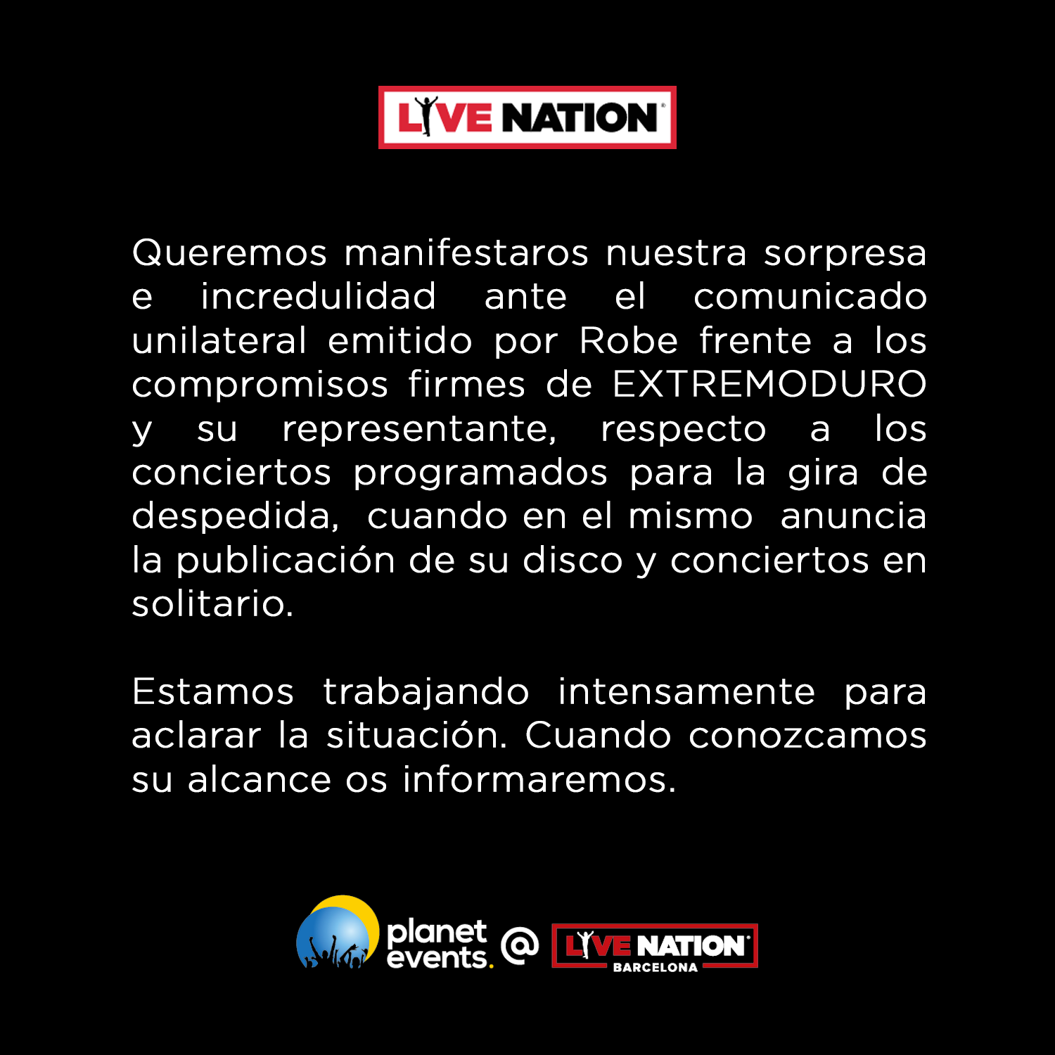 Comunicado LiveNation cancelación gira despedida de Extremoduro