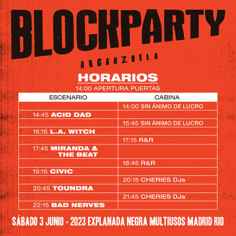 Horarios Blockparty Arganzuela 2023