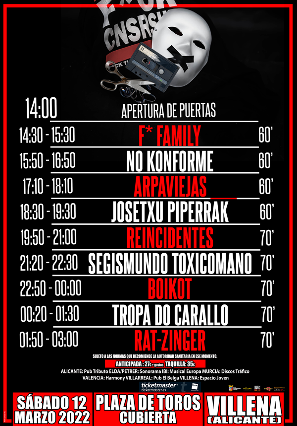 Horarios del festival Fck Censorship 2022