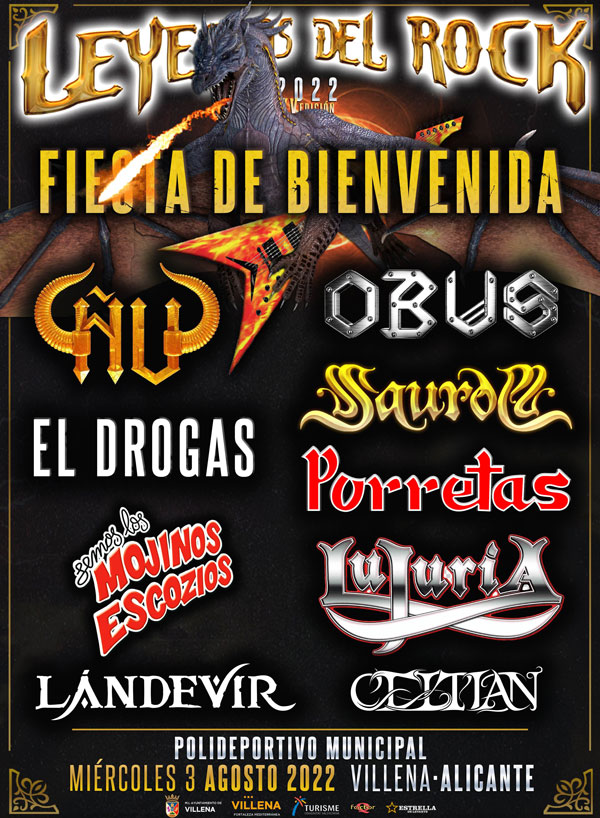 Cartel de la Fiesta de Bienvenida del Leyendas del Rock 2022