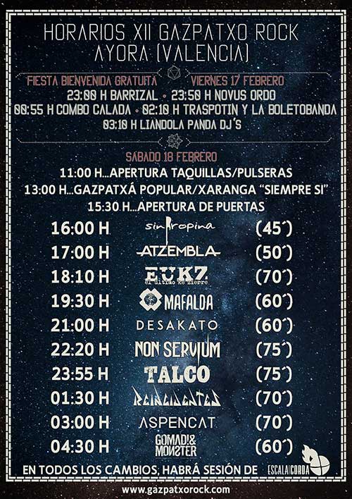 Horarios Gazpatxo Rock