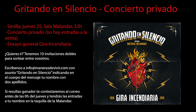 Entradas para el concierto privado de Gritando en Silencio en Sevilla