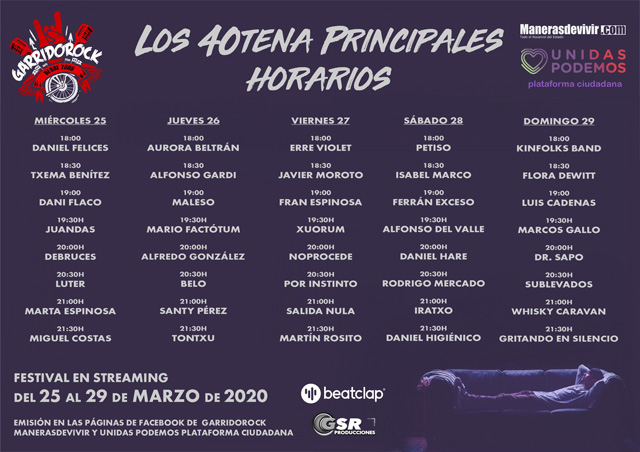 Horarios festival Streaming 40tena Principales