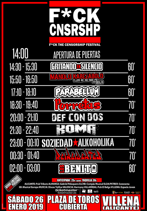 Horarios festival F*ck the Censorship 2019