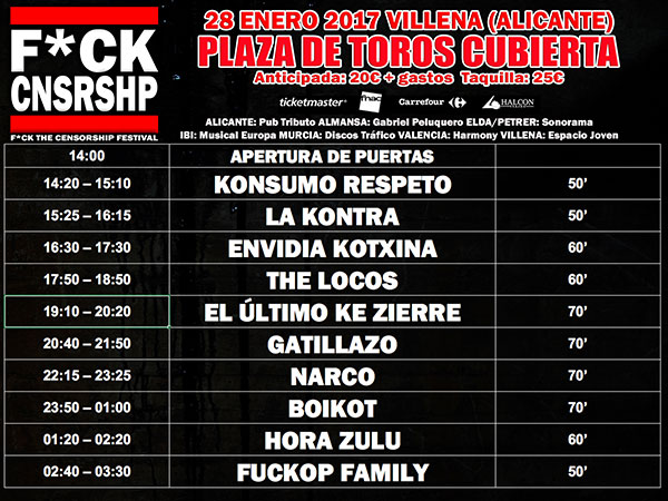 Horarios del F*uck The Censorship Festival 2017