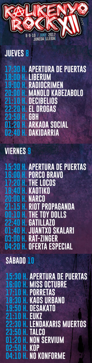 Horarios Kalikenyo Rock 2017