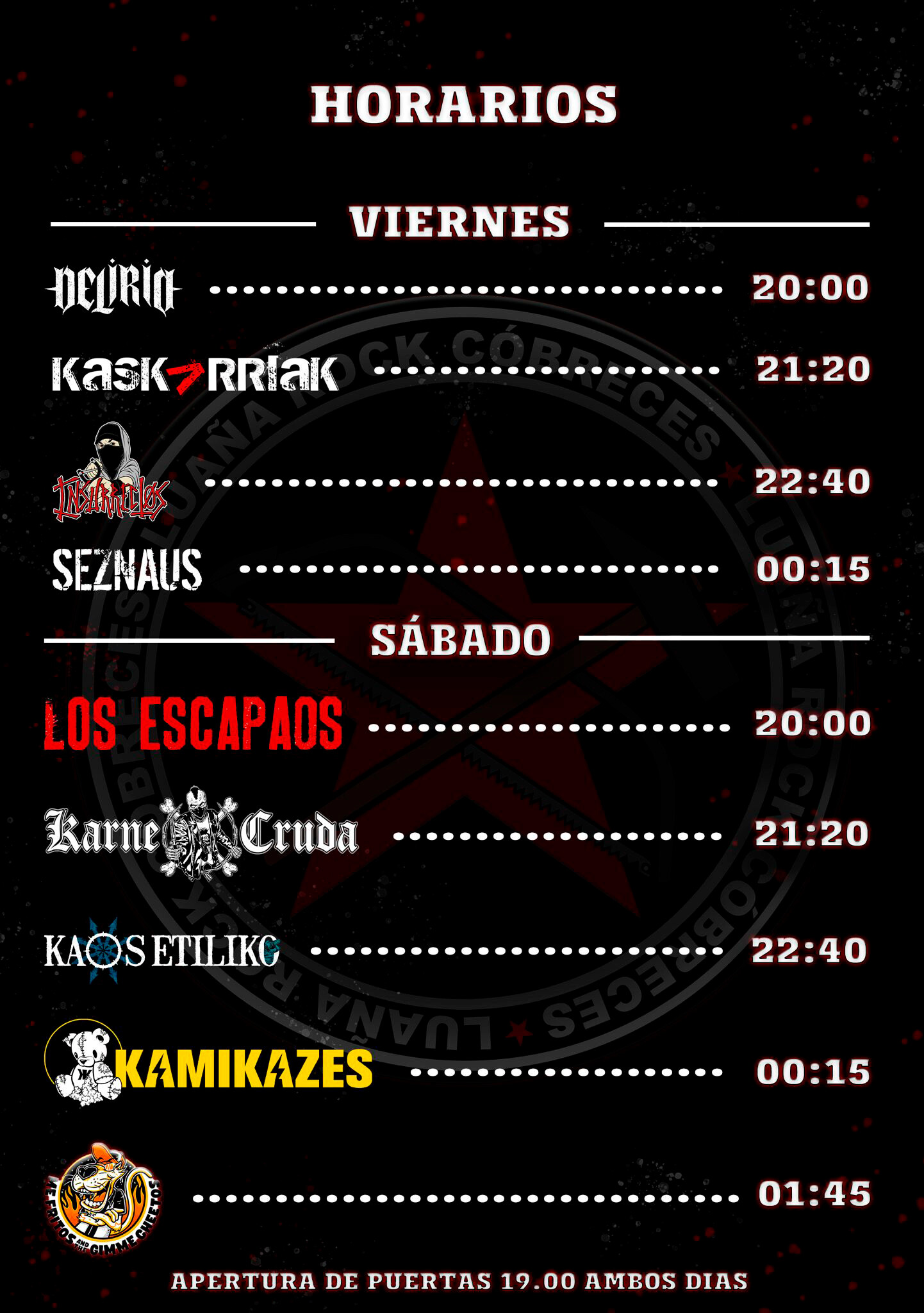 Horarios Luaña rock 2023