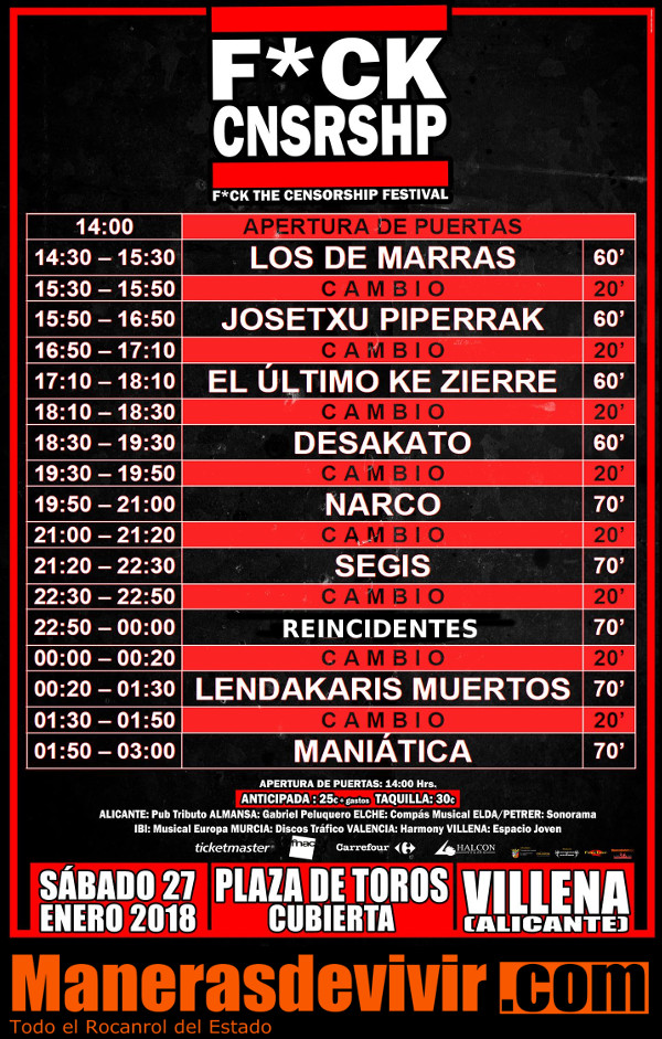 Horarios del Fuck the Censorship 2018