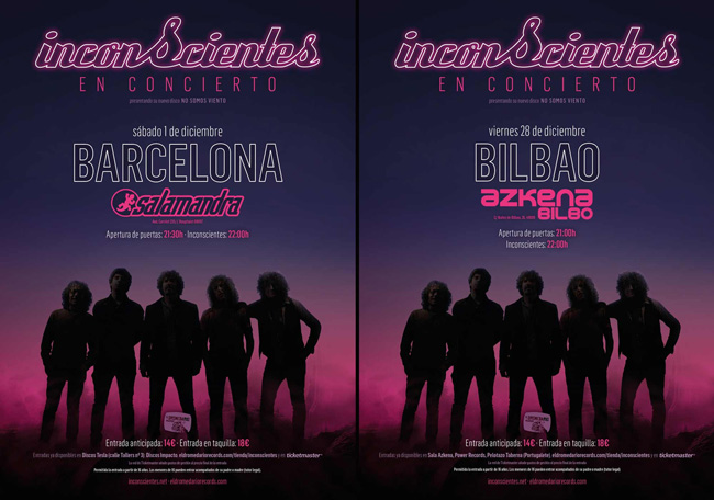 Carteles de los conciertos de Inconscientes en Bilbao y Barcelona