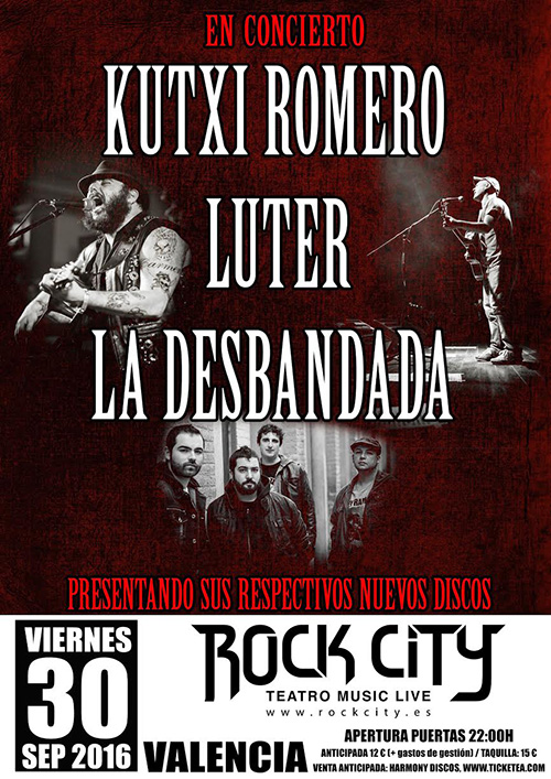 Cartel del concierto de Kutxi, Luter y La Desbandada en Valencia