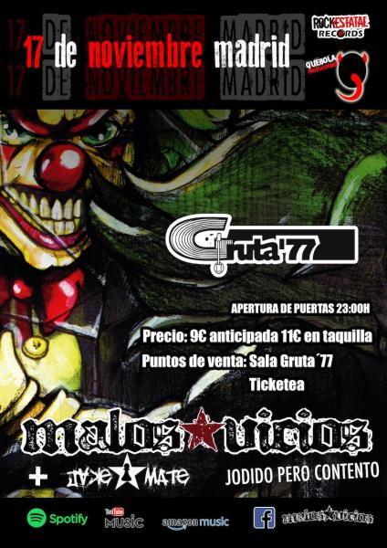 Entradas concierto Malos Vicios en Gruta 77 Madrid