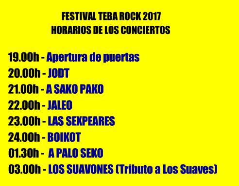 Horarios conciertos TebaRock 2017